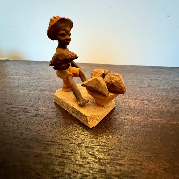 Vintage 1982 Two African Wood Carvings Man Woman Hand Carved 3” Figures Folk Art - Picture 9 of 13